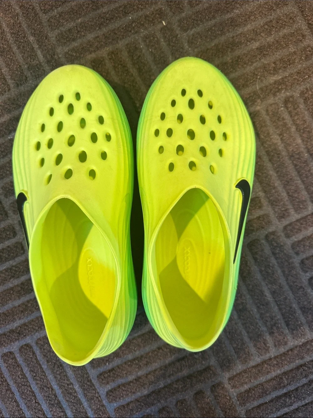 Nike Men’s ReactX: Neon Lime Foam Clogs with Black Swoosh